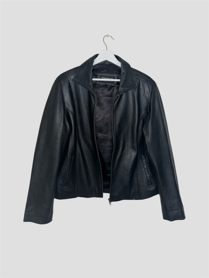 Black Vintage Leather Bomber Jacket