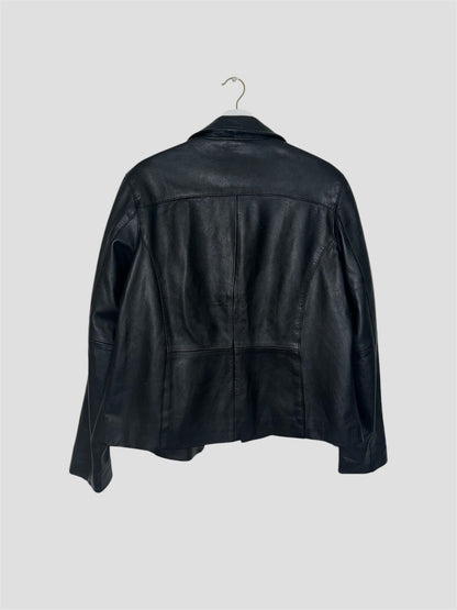 Black Vintage Leather Bomber Jacket