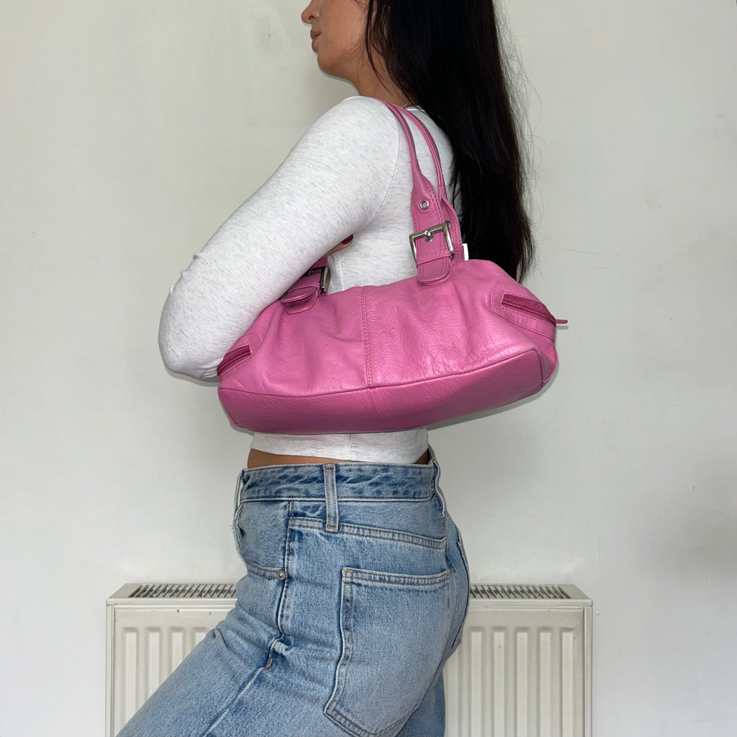 Vintage Pink Leather Y2K Shoulder Bag