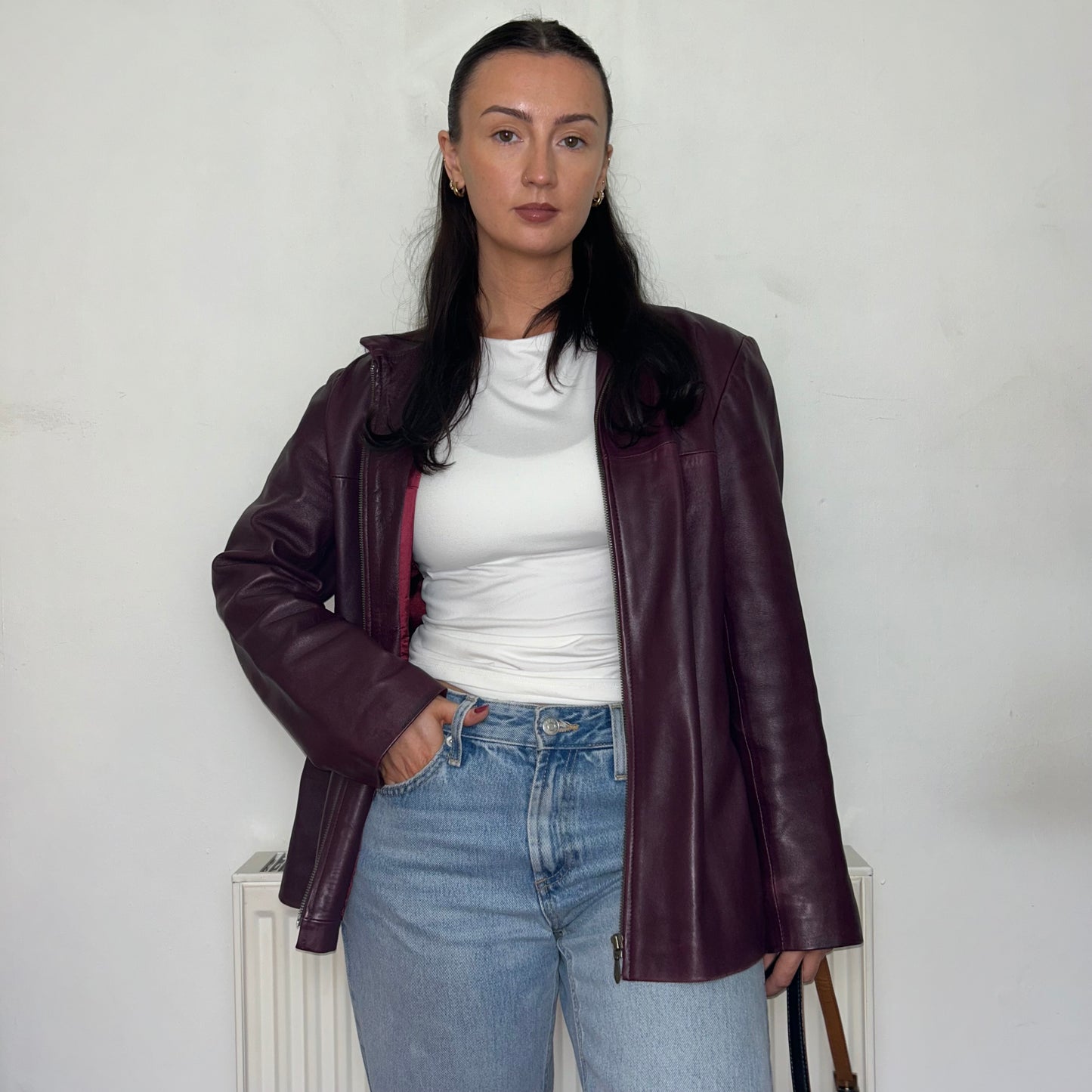 Burgundy Red Leather Vintage Bomber Jacket