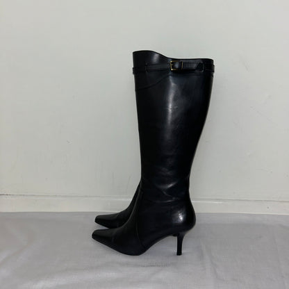 Vintage Black Leather Knee High Boots - UK 6