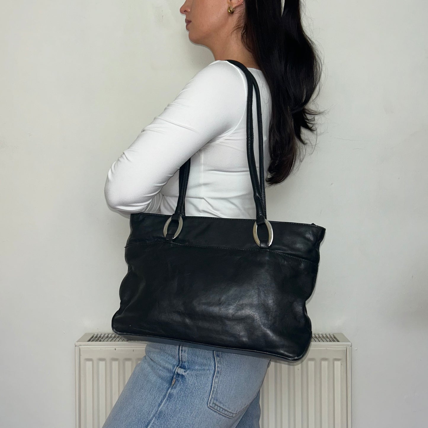 Vintage Black Leather Slouchy Shoulder Bag