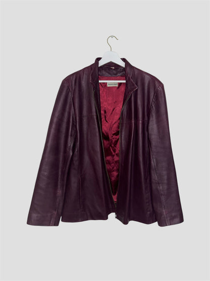 Burgundy Red Leather Vintage Bomber Jacket