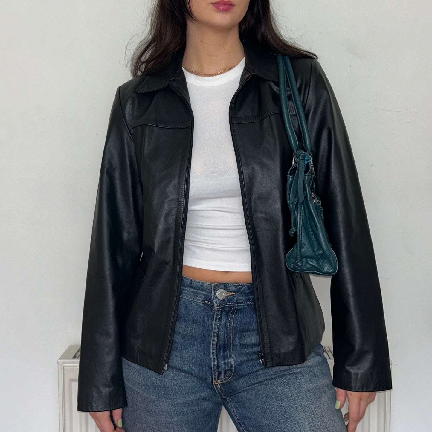 Black Vintage Leather Bomber Jacket