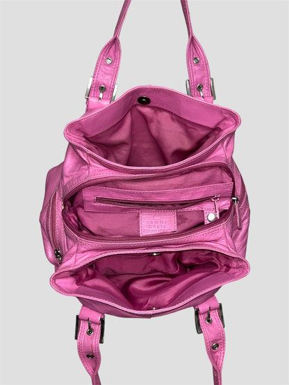 Vintage Pink Leather Y2K Shoulder Bag