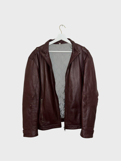 Burgundy Red Leather Vintage Bomber Jacket