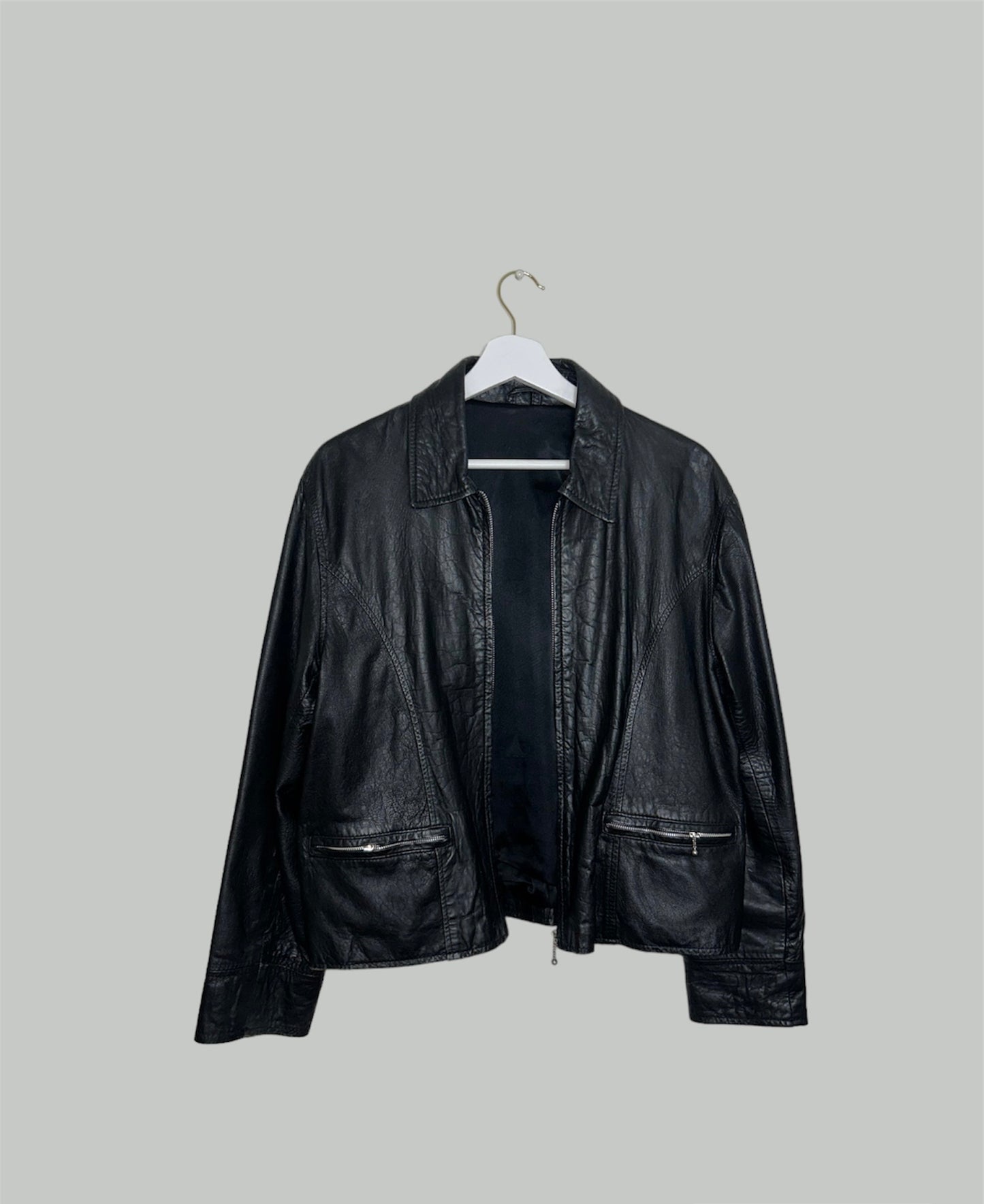 black leather zip up jacket