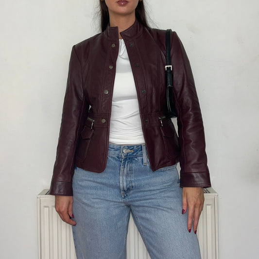 Vintage Burgundy Red Leather Bomber Jacket