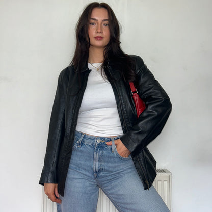 Black Vintage Leather Bomber Jacket