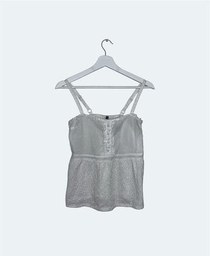 front of white linen vintage cami top 