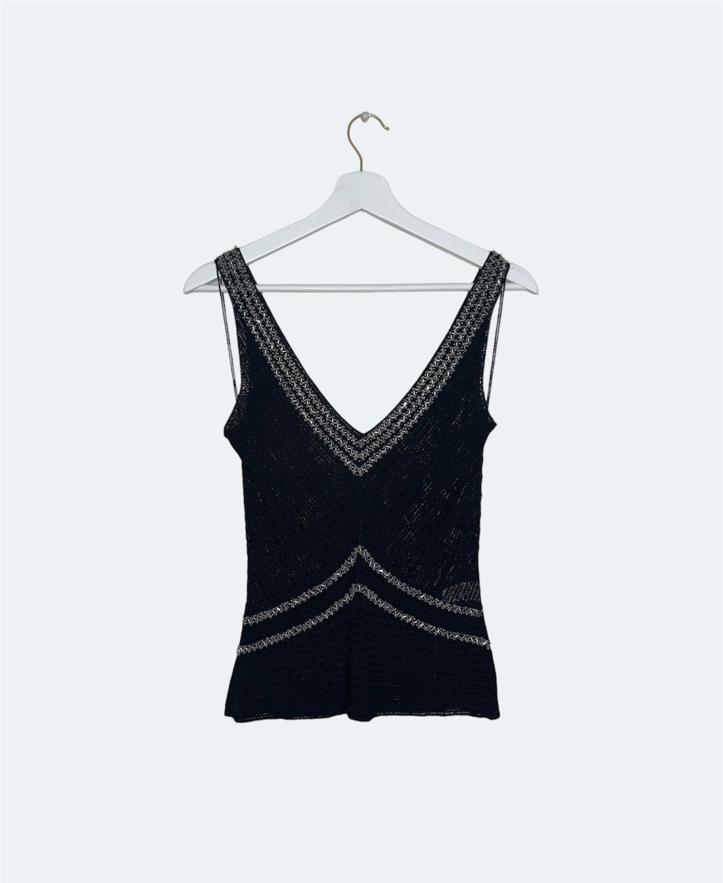 front of black beaded vintage top 