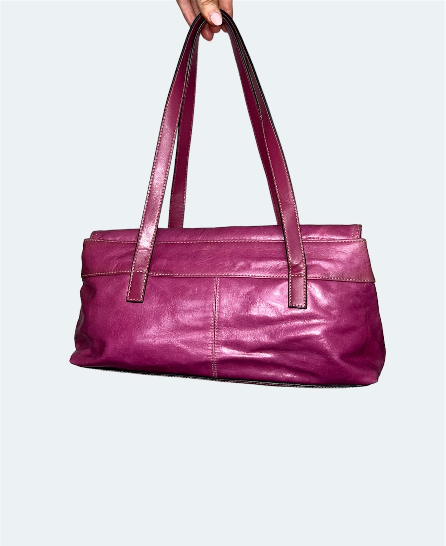 back of pink leather vintage bag