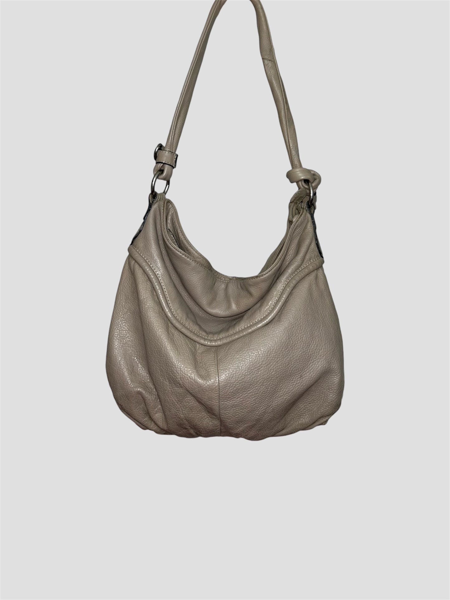 Vintage Beige Leather Slouchy Shoulder Bag