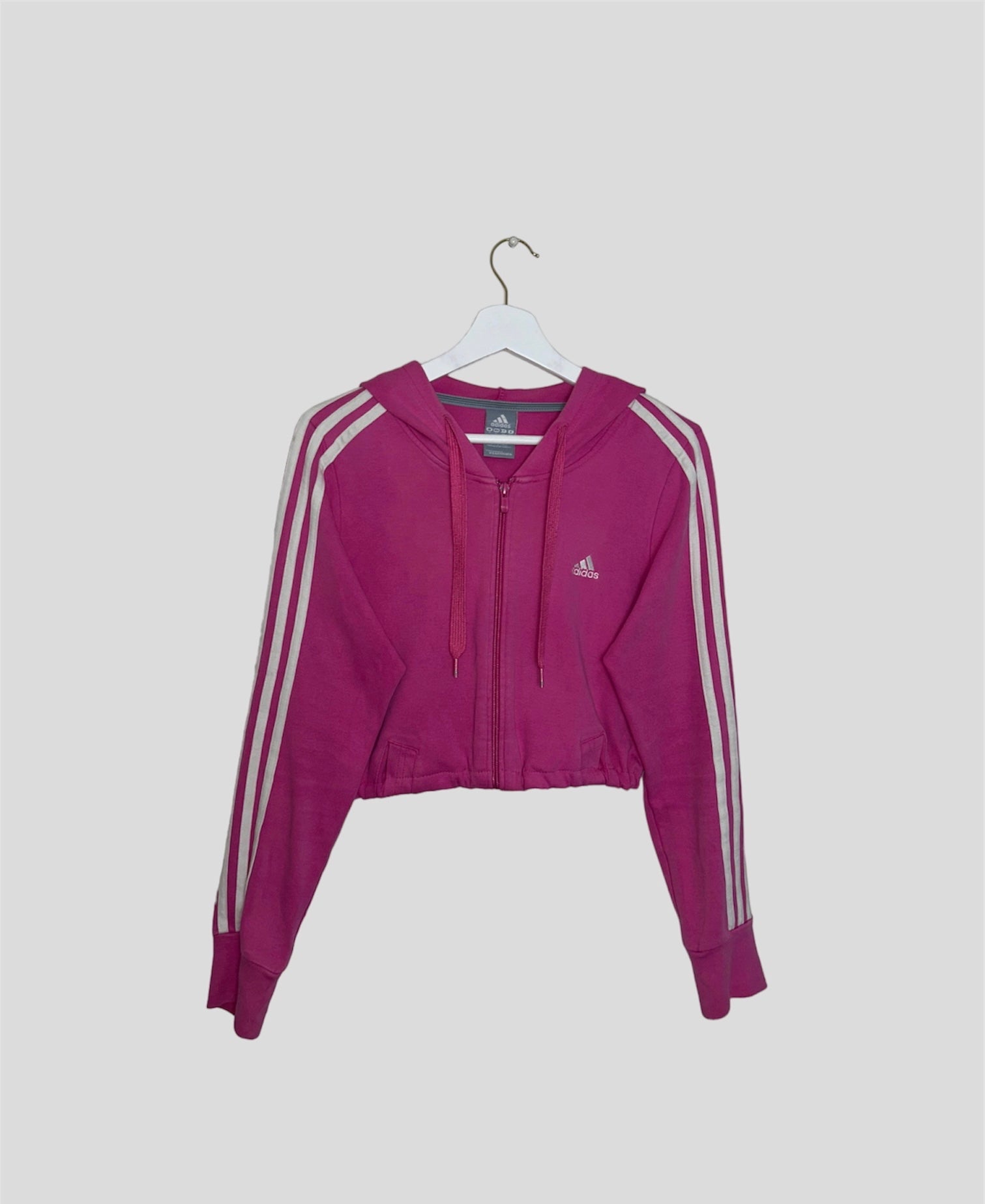 pink zip up hoodie with white adidas logo