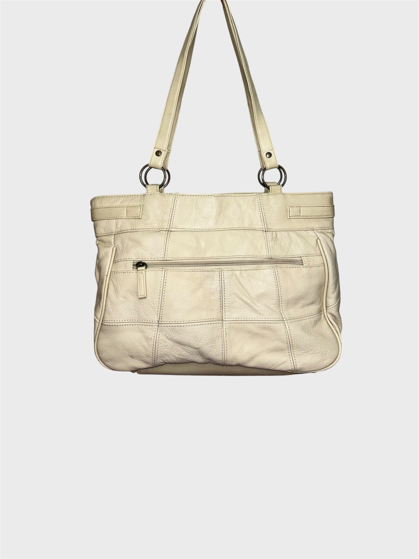 Vintage Beige Leather Buckle Shoulder Bag