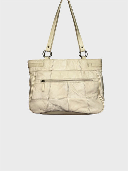 Vintage Beige Leather Buckle Shoulder Bag