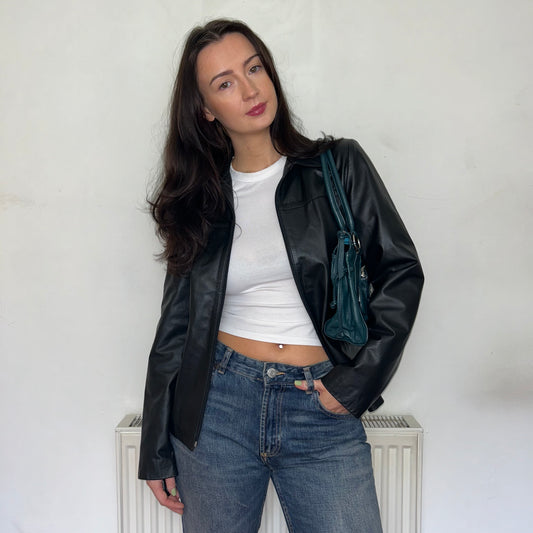 Black Vintage Leather Bomber Jacket