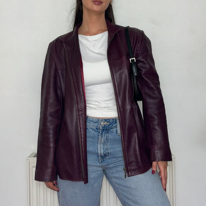 Burgundy Red Leather Vintage Bomber Jacket