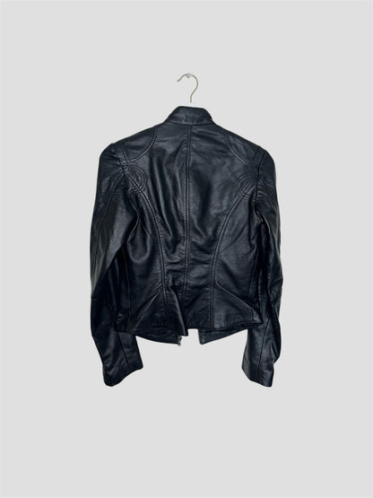 Black Leather Moto Bomber Jacket Vintage