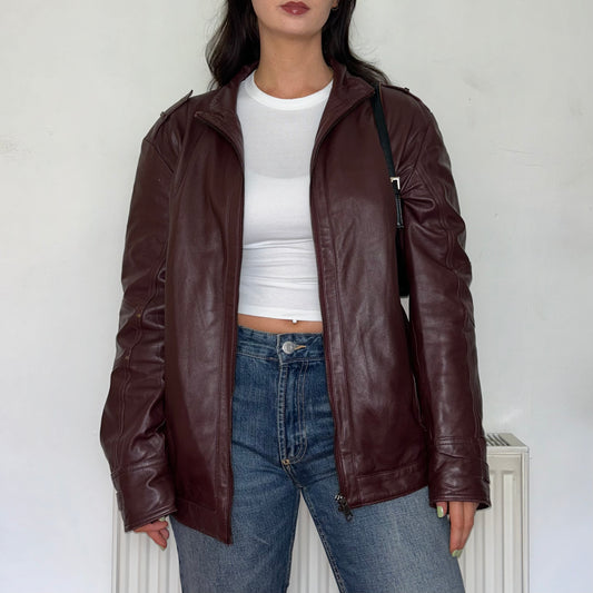 Burgundy Red Leather Vintage Bomber Jacket