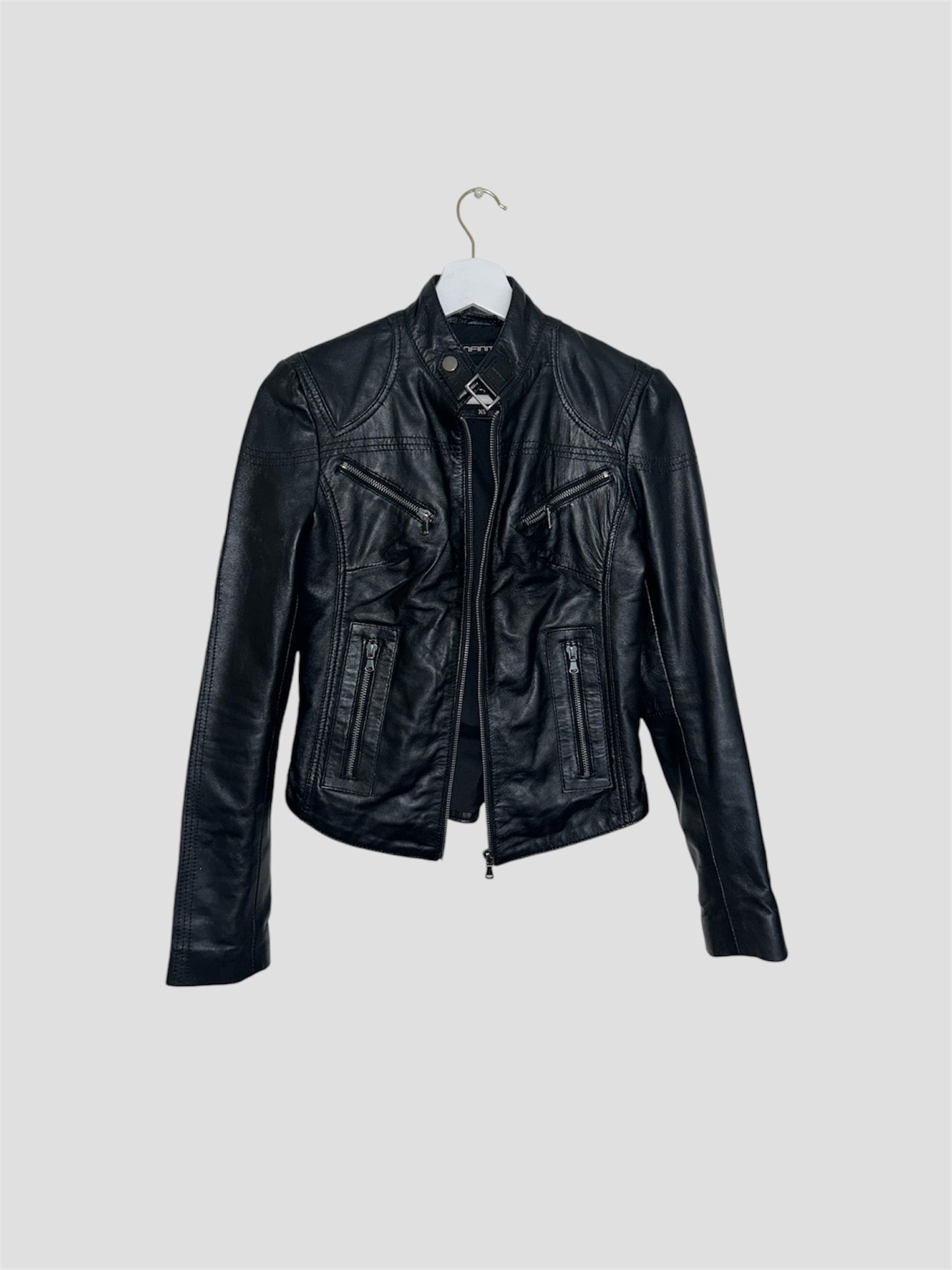 Black Leather Moto Bomber Jacket Vintage