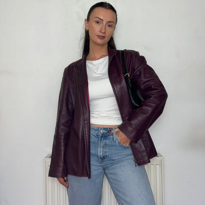 Burgundy Red Leather Vintage Bomber Jacket