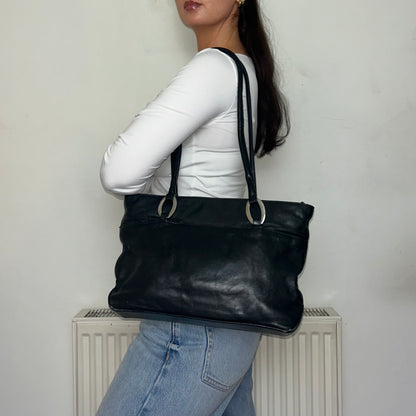 Vintage Black Leather Slouchy Shoulder Bag