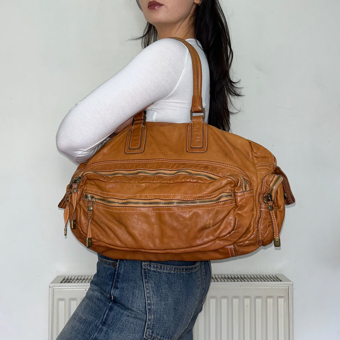 Tan Brown Sissirossi Leather Vintage Shoulder Bag