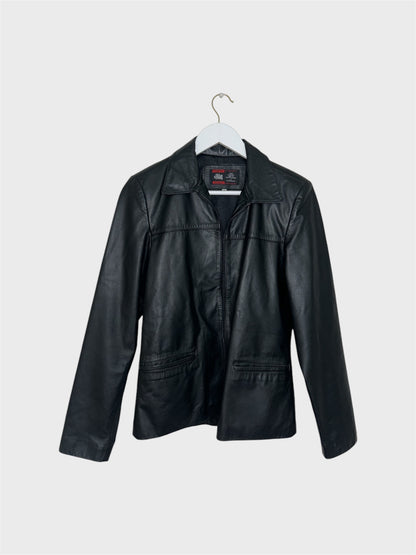 Black Vintage Leather Bomber Jacket