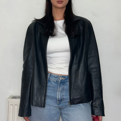 Black Vintage Leather Bomber Jacket