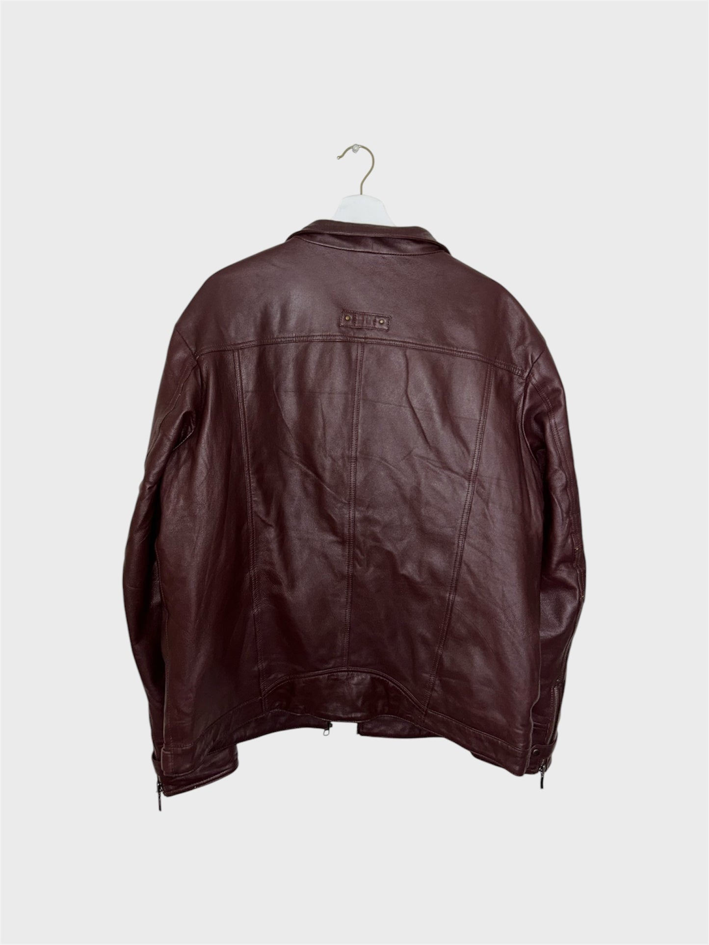 Burgundy Red Leather Vintage Bomber Jacket