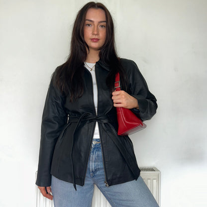 Black Vintage Leather Bomber Jacket