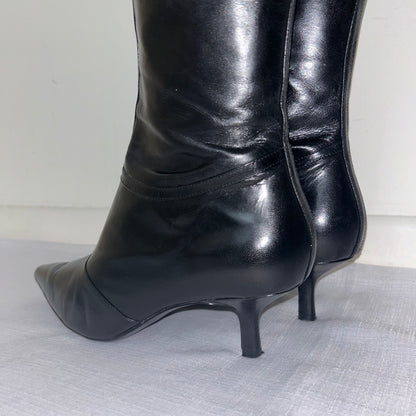 Black Leather Vintage Knee High Boots - UK 6