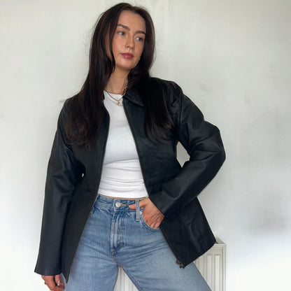 Black Vintage Leather Bomber Jacket