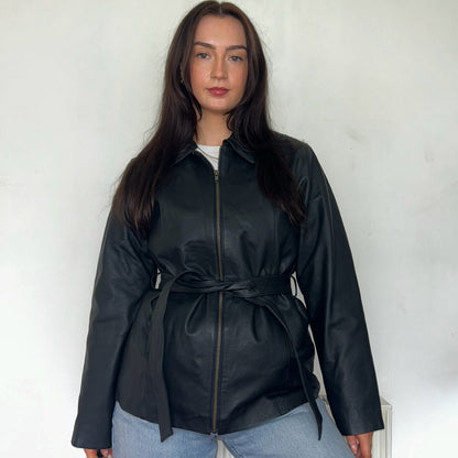 Black Vintage Leather Bomber Jacket