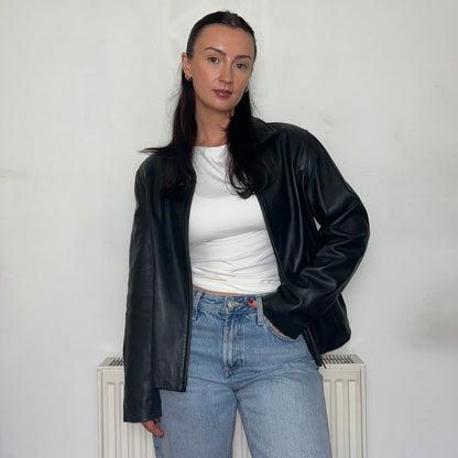 Black Vintage Leather Bomber Jacket