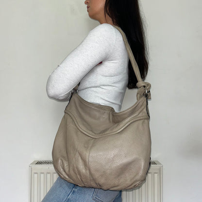 Vintage Beige Leather Slouchy Shoulder Bag