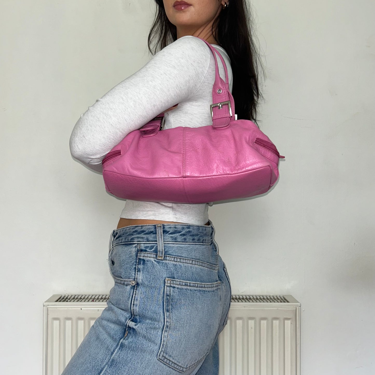 Vintage Pink Leather Y2K Shoulder Bag