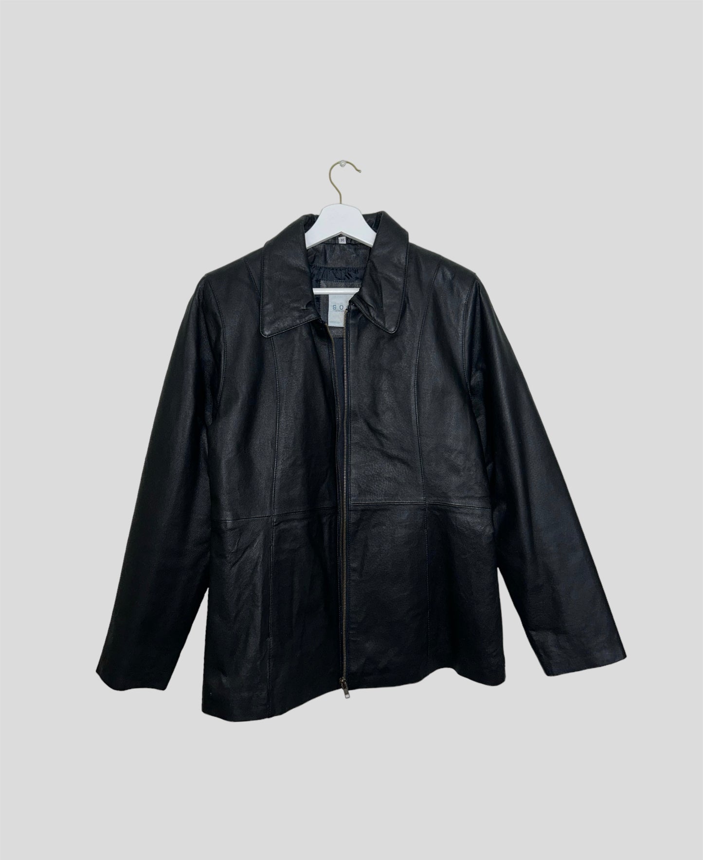 black zip up leather bomber jacket