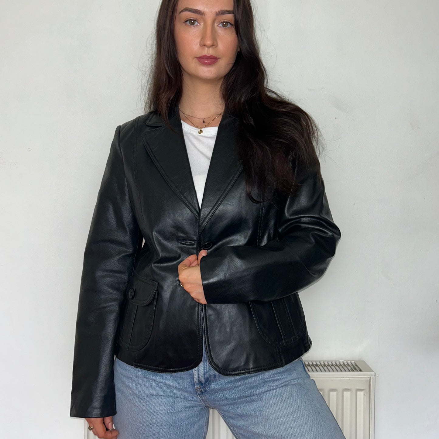 Vintage Black Leather Blazer Jacket