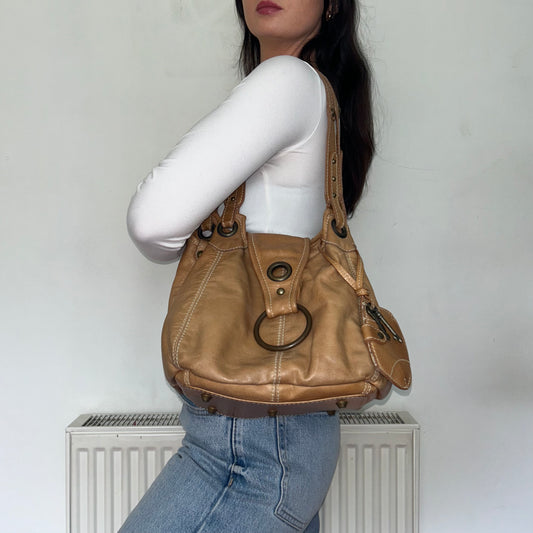 Tan Brown Leather Slouchy Shoulder Bag