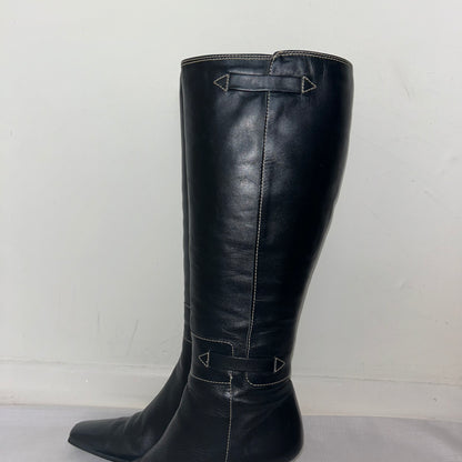 Black Leather Knee High Vintage Boots - UK 3