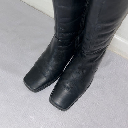 Vintage Black Real Leather Knee High Boots - UK 7