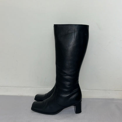 Vintage Black Real Leather Knee High Boots - UK 7