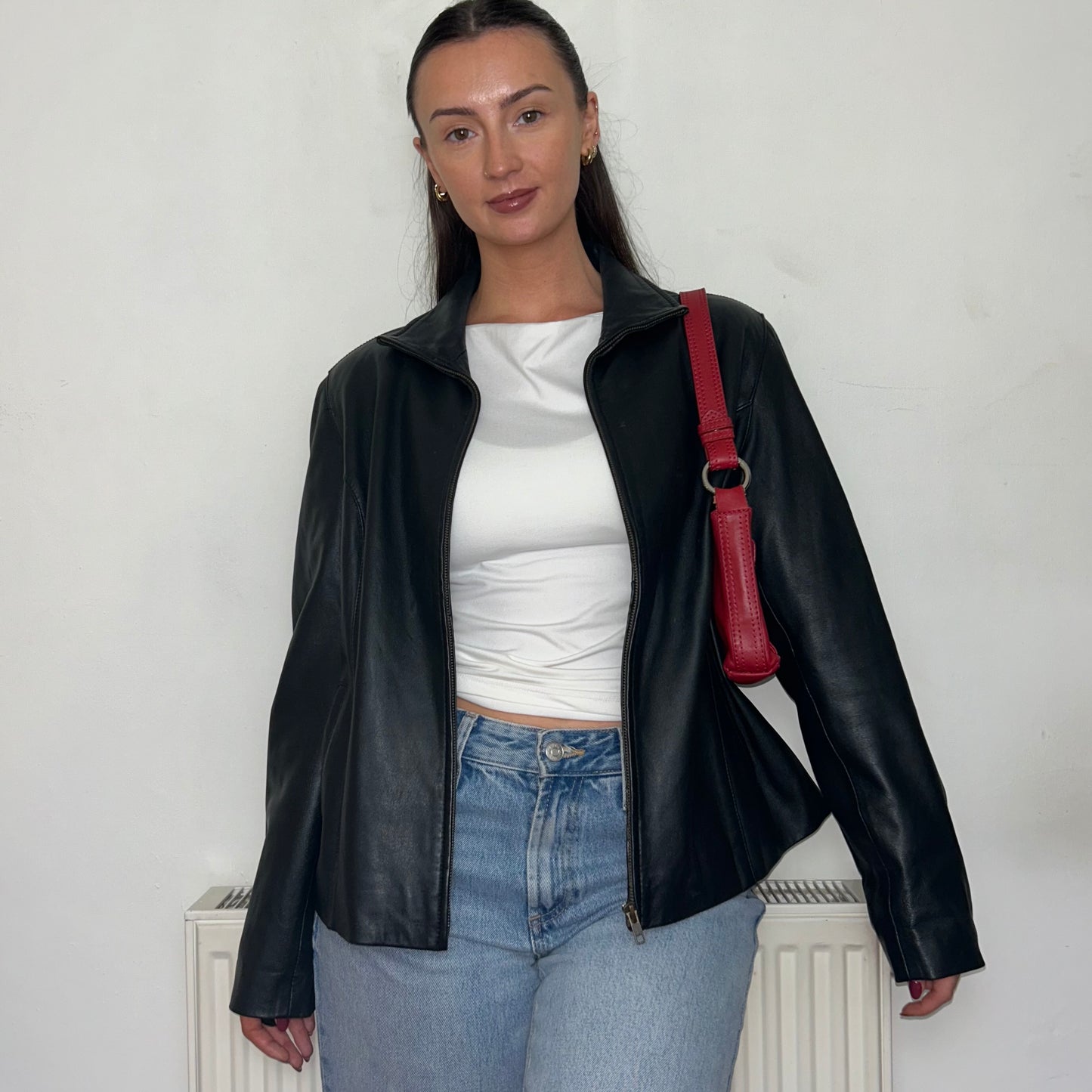 Black Vintage Leather Bomber Jacket