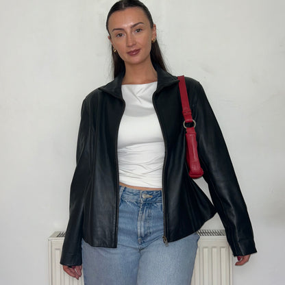 Black Vintage Leather Bomber Jacket