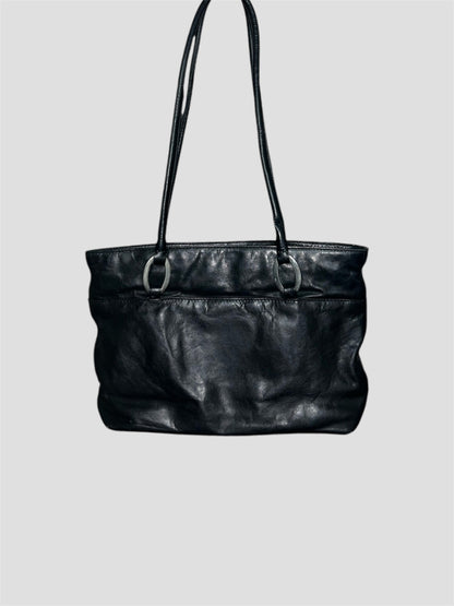 Vintage Black Leather Slouchy Shoulder Bag