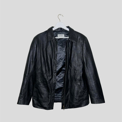 Black Vintage Leather Bomber Jacket