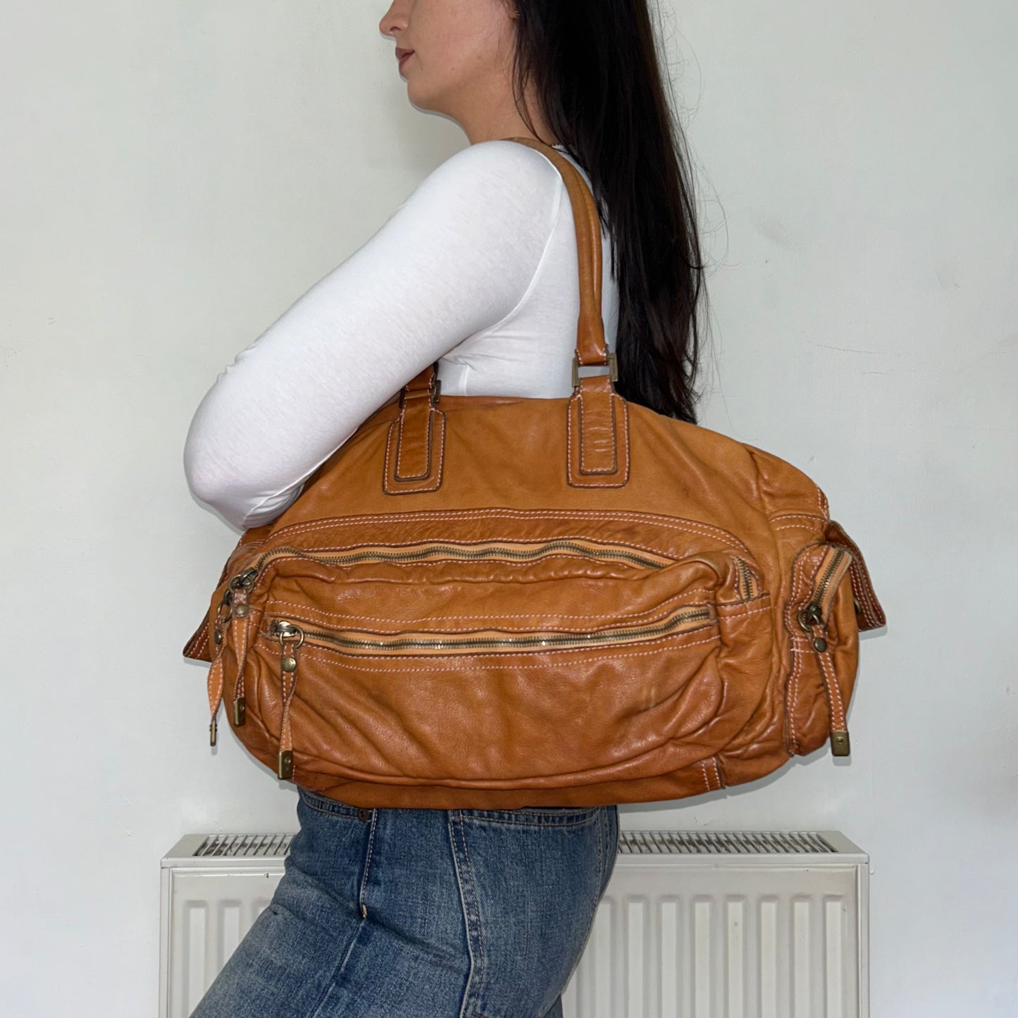 Tan Brown Sissirossi Leather Vintage Shoulder Bag