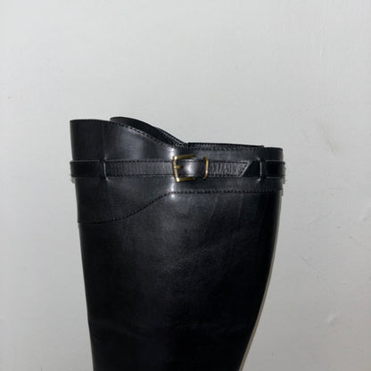 Vintage Black Leather Knee High Boots - UK 6